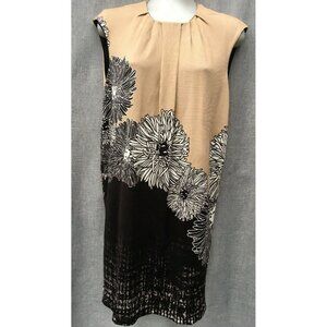 Class Roberto Cavalli Dress Shift Mini Size 10 Tan Black Border Hologram Italy